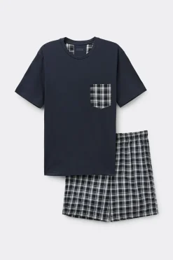 Pyjama court en coton et toile à carreaux