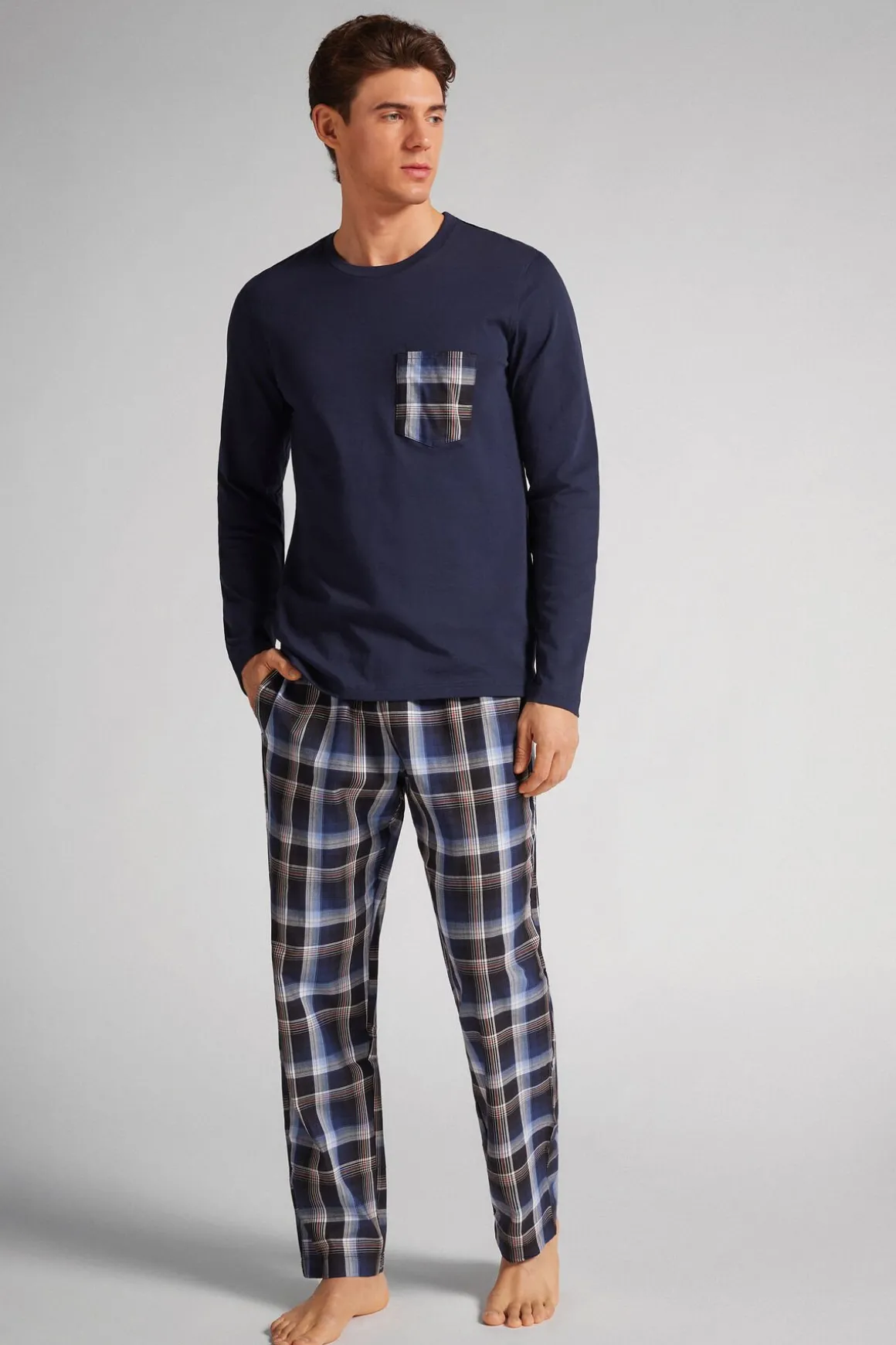 Set de pyjama long en coton et toile à carreaux