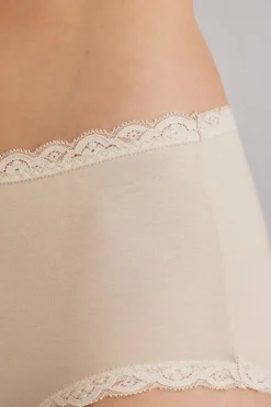 Shorty taille haute en coton et dentelle