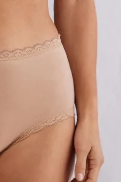 Shorty taille haute en coton et dentelle