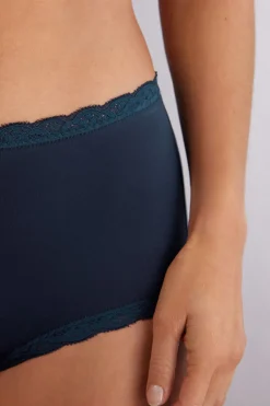 Shorty taille haute en coton et dentelle