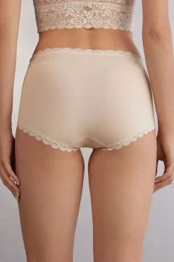 Shorty taille haute en coton et dentelle