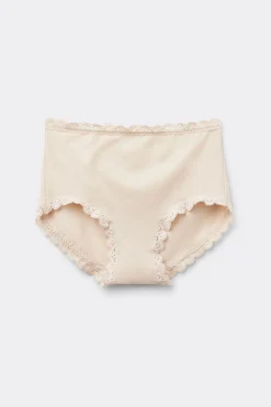 Shorty taille haute en coton et dentelle