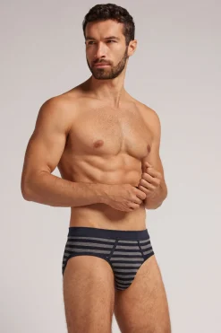 Slip en coton Superior imprimÉ rayÉ bleu et gris