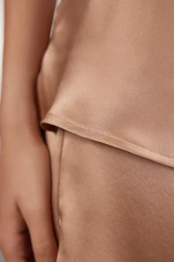 Top en Satin de Soie avec Col en V