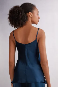 Top en Satin de Soie avec Col en V