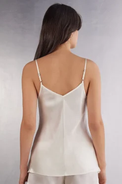 Top en Satin de Soie avec Col en V