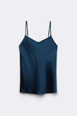 Top en Satin de Soie avec Col en V