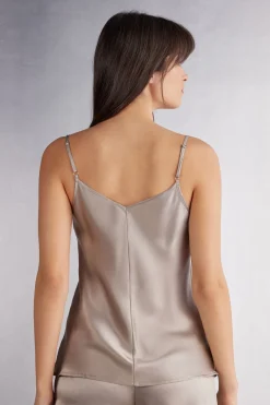 Top en Satin de Soie avec Col en V