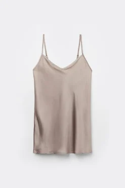 Top en Satin de Soie avec Col en V