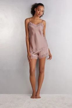 Top en soie et dentelle