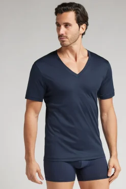 T-shirt à col en V en coton Premium mercerisÉ