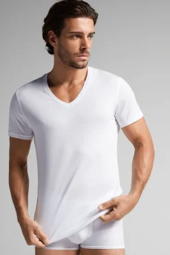 T-shirt à col en V en coton Superior ultra fin