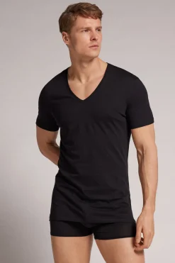 T-shirt à col en V en coton Superior ultra fin