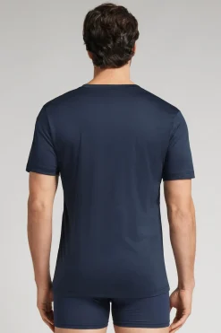 T-shirt à col en V en coton Premium mercerisÉ