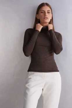 T-shirt col montant en modal lÉger avec cachemire lamÉ