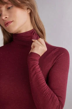T-shirt col montant en modal lÉger avec cachemire lamÉ