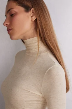 T-shirt col montant en modal lÉger avec cachemire lamÉ