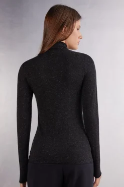 T-shirt col montant en modal lÉger avec cachemire lamÉ