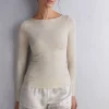 T-shirt col rond en modal lÉger avec cachemire lamÉ