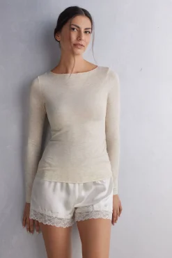 T-shirt col rond en modal lÉger avec cachemire lamÉ