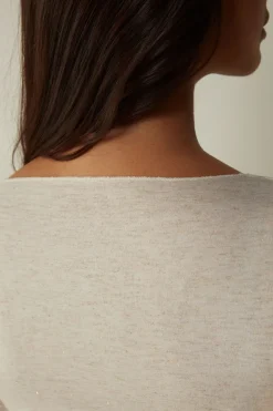 T-shirt col rond en modal lÉger avec cachemire lamÉ
