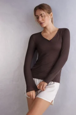 T-shirt col V en modal ultralÉger avec cachemire