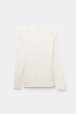 T-shirt col V en modal ultralÉger avec cachemire