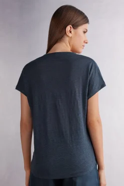T-shirt manches courtes à col en V en lin