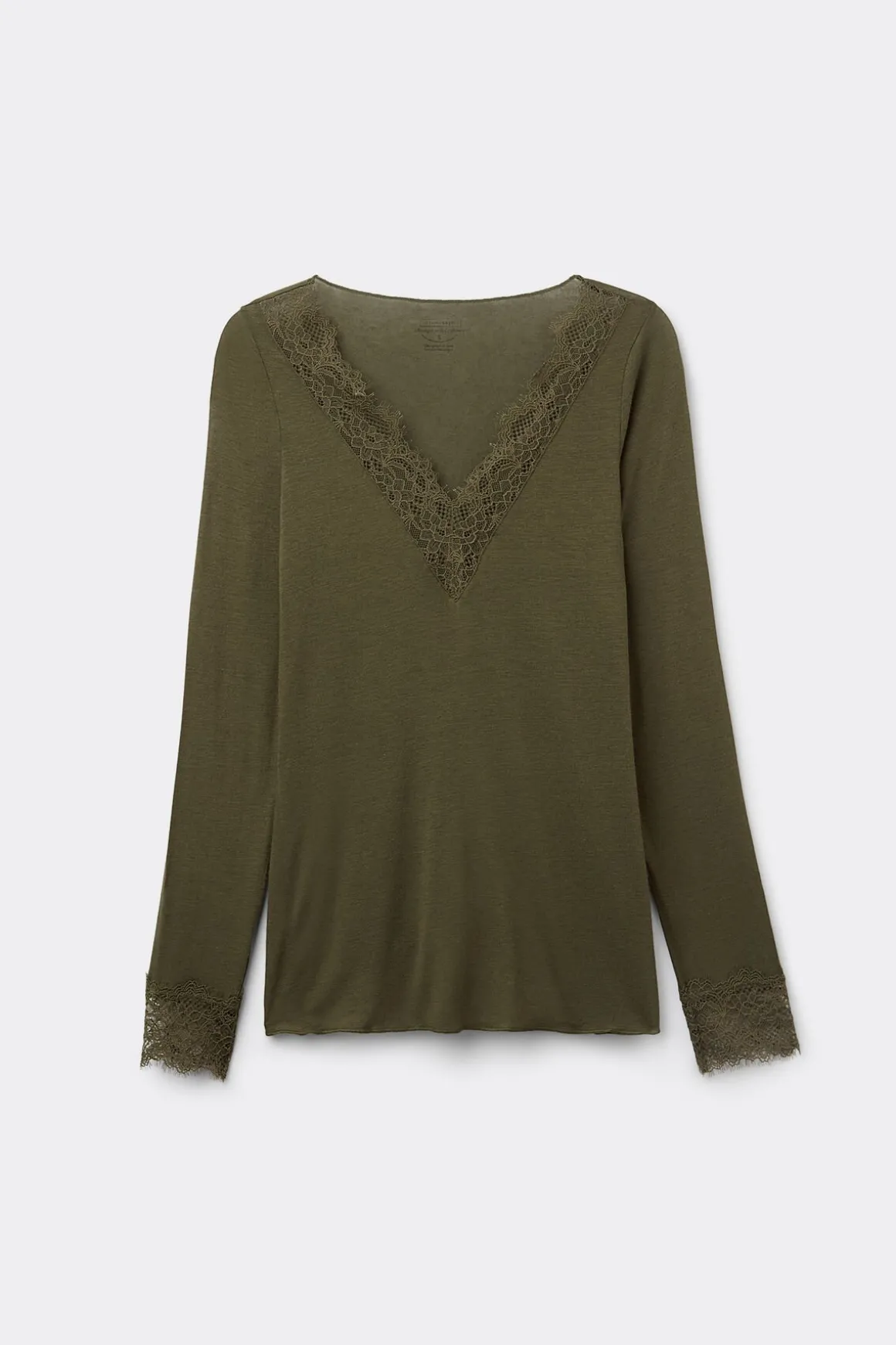 T-shirt manches longues en cachemire et dentelle