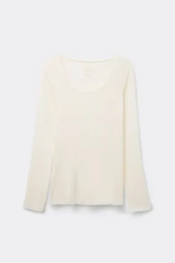 T-shirt manches longues en modal ultralight avec cachemire encolure arrondie large