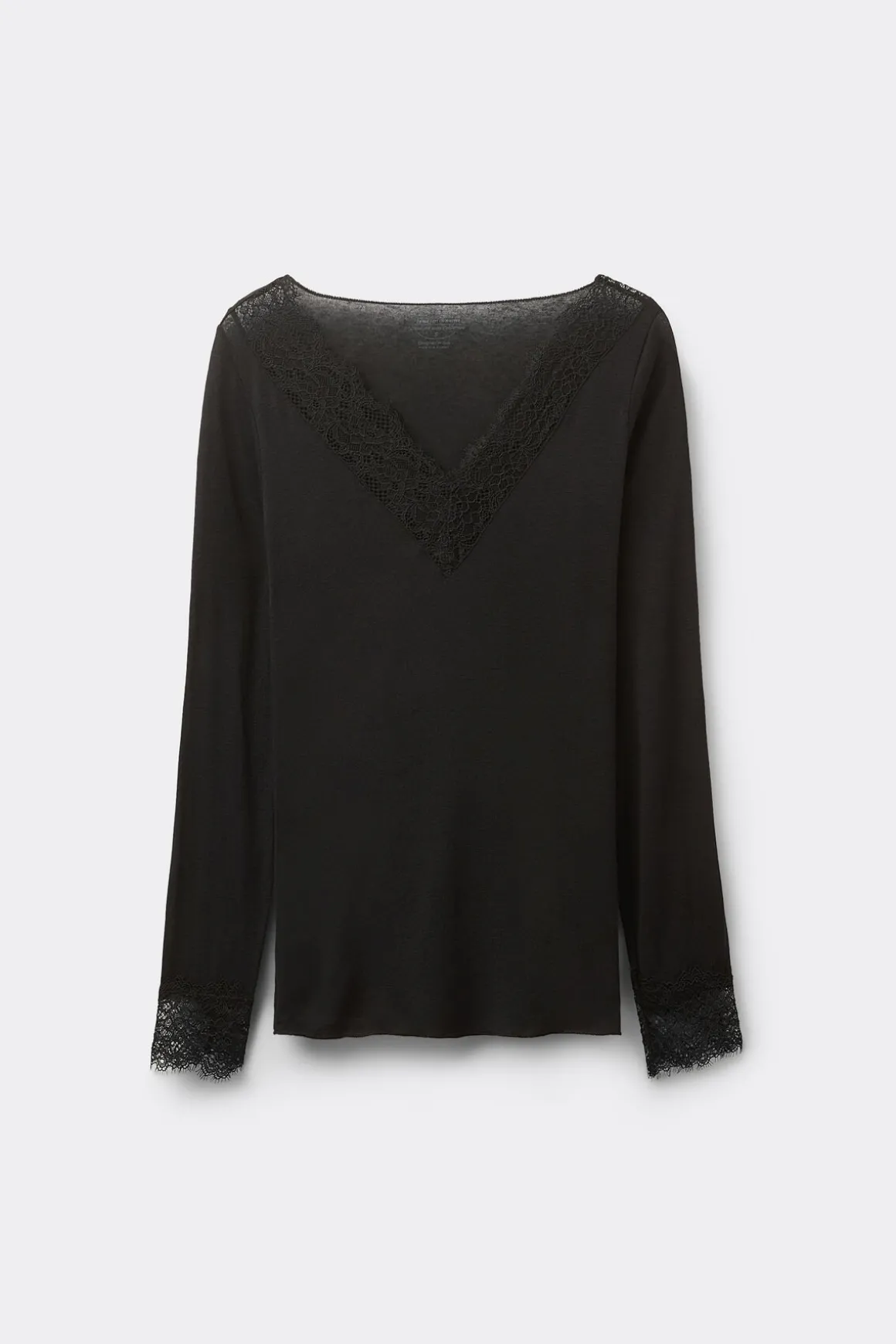 T-shirt manches longues en cachemire et dentelle