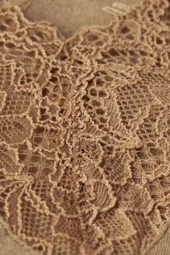 T-shirt manches longues en cachemire et dentelle