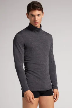 T-Shirt Manches Longues Laine MÉrino Col Mont.