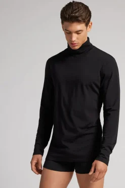 T-Shirt Manches Longues Laine MÉrino Col Mont.