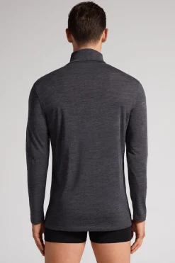 T-Shirt Manches Longues Laine MÉrino Col Mont.
