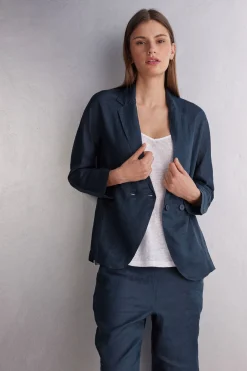 Veste croisÉe en toile de lin