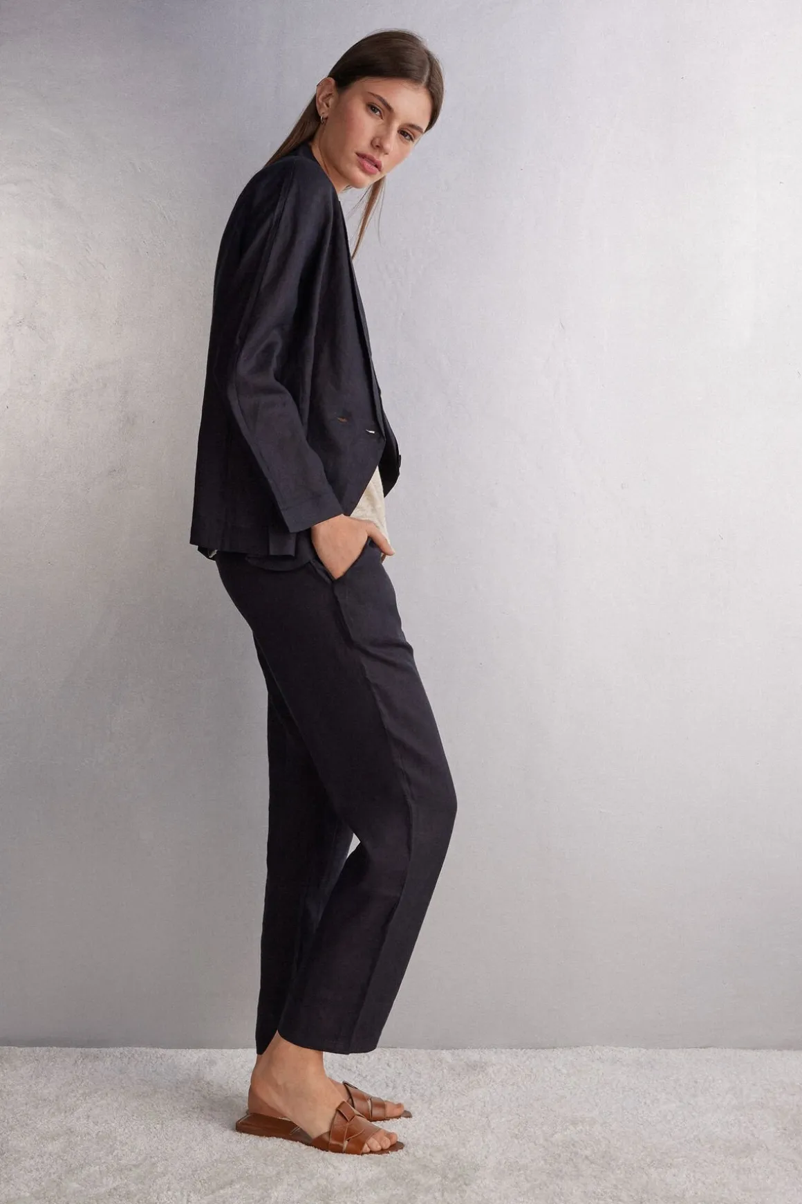 Veste croisÉe en toile de lin
